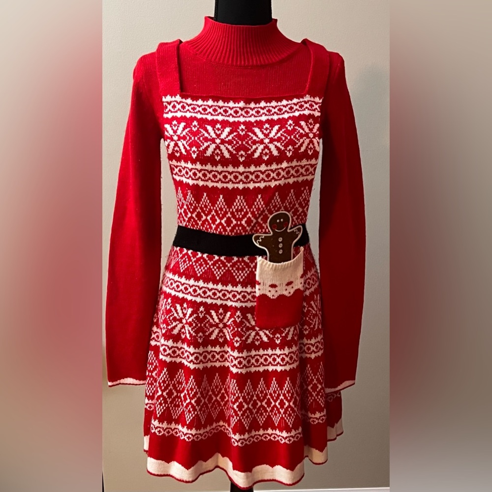Xhilaration Red and White Long Sleeve Dress